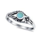 Vintage Antique Style Flower Ring Round Simulated Turquoise CZ 925 Sterling Silver