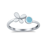 Petite Butterfly Thumb Ring Band Round Simulated Larimar CZ 925 Sterling Silver