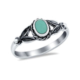 Art Deco Vintage Oval Simulated Turquoise Ring Oxidized 925 Sterling Silver