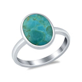 Solitaire Oval Simulated Turquoise CZ Ring Round 925 Sterling Silver
