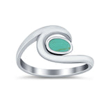 Wave Ocean Ring Oval Round Simulated Turquoise CZ 925 Sterling Silver