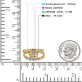 14K Yellow Gold 0.75ct Round 10.8mm G SI Diamond Engagement Bridal Set Wedding Ring Size 6.5