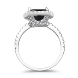 Halo Engagement Ring Accent Cushion Simulated Black Cubic Zirconia 925 Sterling Silver