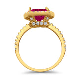 Halo Cushion Engagement Ring Yellow Tone, Simulated Ruby CZ 925 Sterling Silver