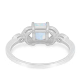 Art Deco Design Engagement Ring Princess Cut Lab Created White Opal 925 Sterling Silver