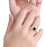 Halo Wedding Ring Princess Yellow Tone, Simulated Black CZ 925 Sterling Silver