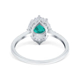 Halo Engagement Ring Vintage Round Simulated Paraiba Tourmaline CZ 925 Sterling Silver