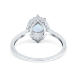 Halo Engagement Ring Vintage Round Lab Created White Opal 925 Sterling Silver