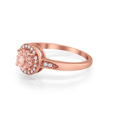 Halo Art Deco Engagement Ring Round Rose Tone, Simulated Morganite CZ 925 Sterling Silver