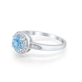 Halo Art Deco Engagement Ring Round Simulated Aquamarine CZ 925 Sterling Silver