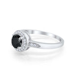 Halo Art Deco Engagement Ring Round Simulated Black CZ 925 Sterling Silver