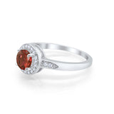 Halo Art Deco Engagement Ring Round Simulated Garnet CZ 925 Sterling Silver