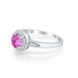 Halo Art Deco Engagement Ring Round Simulated Pink CZ 925 Sterling Silver
