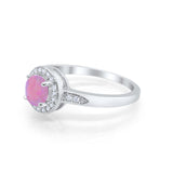 Halo Art Deco Engagement Ring Round Lab Created Pink Opal 925 Sterling Silver