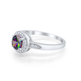 Halo Art Deco Engagement Ring Round Simulated Rainbow CZ 925 Sterling Silver