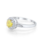 Halo Art Deco Engagement Ring Round Simulated Yellow CZ 925 Sterling Silver