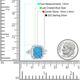 Halo Radiant Cut Wedding Ring Lab Created Blue Opal 925 Sterling Silver