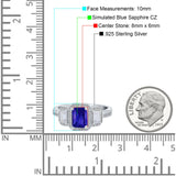 Emerald Cut Halo Engagement Ring Simulated Blue Sapphire CZ 925 Sterling Silver