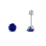 14k White Gold Round Solitaire Stud Earrings with Screw Back Simulated Blue Sapphire Cubic Zirconia