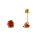 14k Yellow Gold Round Solitaire Stud Earrings with Screw Back Simulated Garnet Cubic Zirconia