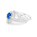 Three Piece Ring Band Round Simulated Blue Topaz CZ 925 Sterling Silver