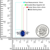 Oval Engagement Ring Halo Simulated Blue Sapphire CZ 925 Sterling Silver