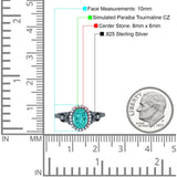 Oval Engagement Ring Halo Black Tone, Simulated Paraiba Tourmaline CZ 925 Sterling Silver