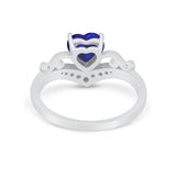Heart Filigree Thumb Ring Round Simulated Blue Sapphire CZ 925 Sterling Silver