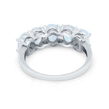 Lab Created White Opal Oval Band Ring Round 925 Sterling Silver