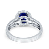 Halo Engagement Ring Accent Dazzling Simulated Blue Sapphire CZ 925 Sterling Silver