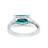 Emerald Cut Sideways Ring Simulated Paraiba Tourmaline CZ 925 Sterling Silver