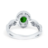 Halo Infinity Shank Engagement Ring Simulated Green Emerald CZ 925 Sterling Silver