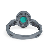 Halo Infinity Shank Engagement Ring Black Tone, Simulated Paraiba Tourmaline CZ 925 Sterling Silver