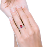 Halo Weddding Bridal Promise Ring Simulated Ruby CZ 925 Sterling Silver