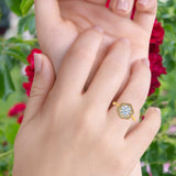 14K Yellow Gold Art Deco Hexagon Shape Wedding Round Simulated Cubic Zirconia Engagement Ring Size 7