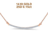 14K Rose Gold 0.15ct Round Shape Diamond Bar Pendant Chain Necklace 18" Long