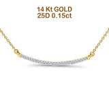 14K Yellow Gold 0.15ct Round Shape Diamond Bar Pendant Chain Necklace 18" Long