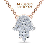 14K Rose Gold 0.11ct Round Shape Diamond Pendant Trendy Hand Of Hamsa Chain Necklace 18