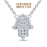14K White Gold 0.11ct Round Shape Diamond Pendant Trendy Hand Of Hamsa Chain Necklace 18