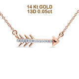 14K Rose Gold 0.05ct Round Shape Trendy Diamond Cupid Arrow Pendant Chain Necklace 18 Long