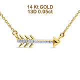 14K Yellow Gold 0.05ct Round Shape Trendy Diamond Cupid Arrow Pendant Chain Necklace 18" Long