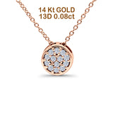 14K Rose Gold 0.08ct Round Shape Diamond Drop Solitaire Pendant Chain Necklace 18" Long