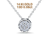 14K White Gold 0.08ct Round Shape Diamond Drop Solitaire Pendant Chain Necklace 18" Long
