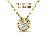 14K Yellow Gold 0.08ct Round Shape Diamond Drop Solitaire Pendant Chain Necklace 18" Long