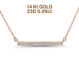 14K Rose Gold 0.09ct Round Shape Diamond Trendy Bar Pendant Chain Necklace 18" Long