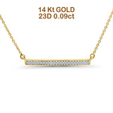 14K Yellow Gold 0.09ct Round Shape Diamond Trendy Bar Pendant Chain Necklace 18" Long