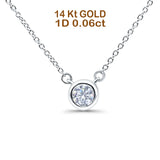 14K White Gold 0.06ct Round Shape Diamond Bezel Solitaire Pendant Chain Necklace 18" Long
