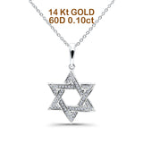 14K White Gold 0.10ct Round Shape Jewish Star Of David Diamond Pendant Chain Necklace 18" Long