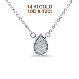 14K White Gold 0.12ct Round Shape Diamond Solitaire Pendant Chain Necklace 18" Long