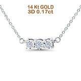 14K White Gold 0.17ct Round Shape Diamond Three Stone Pendant Chain Necklace 18" Long